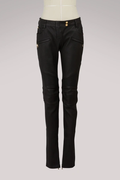 Shop Balmain Leather Pants In Noir C0100
