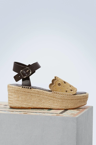 Shop Loewe Plateform Espadrilles With Embroideries In Gold