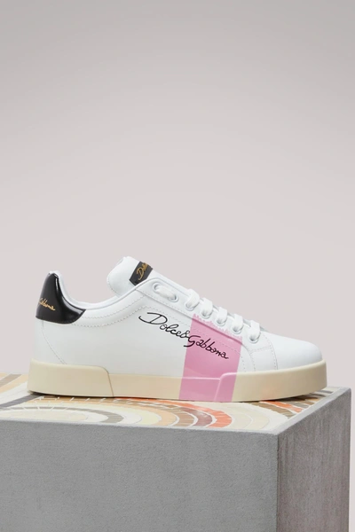 Shop Dolce & Gabbana Portofino Sneakers In White/pink