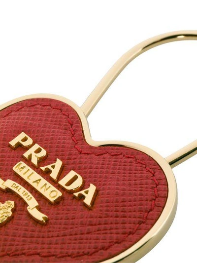 Shop Prada Heart Keyring In Red