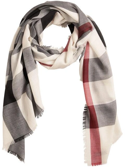 Shop Burberry Lightweight Check Scarf In White