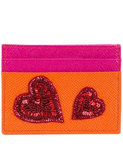 Shop Dolce & Gabbana Sequin Heart Appliqué Cardholder In Yellow