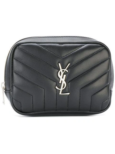 Shop Saint Laurent Zipped Monogram Cosmetic Bag In Black