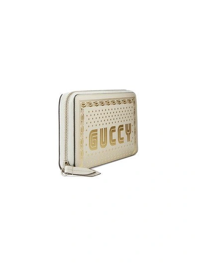 Shop Gucci Guccy Zip Around Wallet - Neutrals