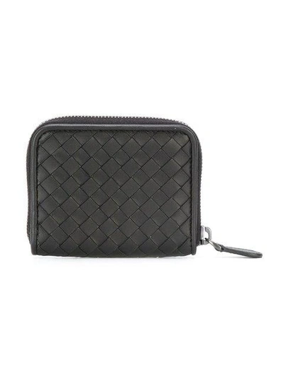 Shop Bottega Veneta Interlaced Leather Zipped Wallet In Black