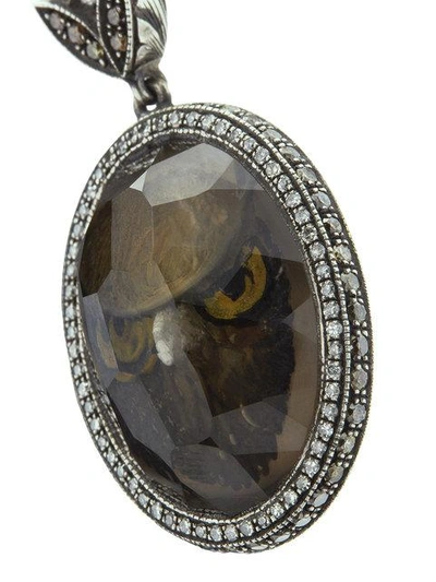 Shop Sevan Biçakçi 18k Yellow Gold Owl Face Intaglio Moonstone Diamond Drop Earrings In Brown