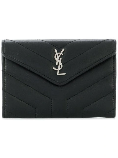 Shop Saint Laurent Quilted Logo Purse In Black