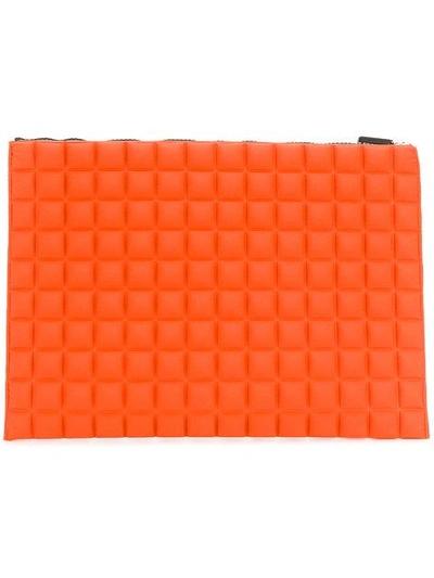 Shop No Ka'oi Large Grid Textured Pouch In Orange