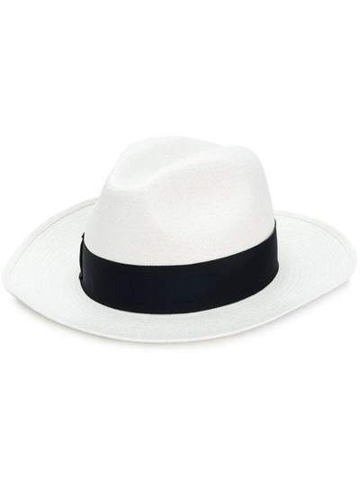 Shop Borsalino Contrasting Band Trilby Hat - White