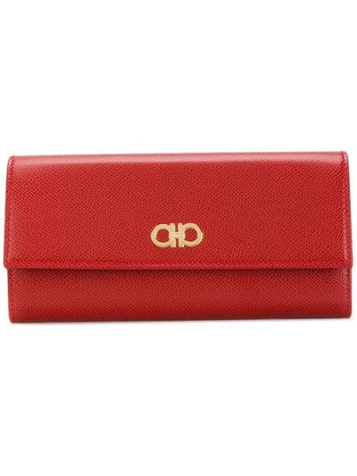 Shop Ferragamo Long Gancini Wallet In Red