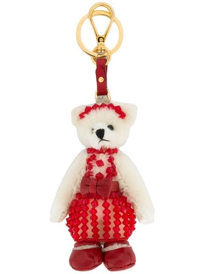 Shop Prada Teddy Bear Keychain - White