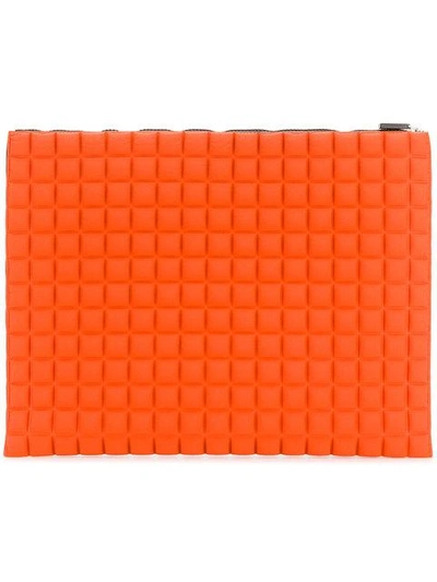 Shop No Ka'oi Extra Large Grid Textured Pouch In Yellow & Orange