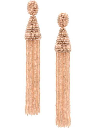 Shop Oscar De La Renta Long Beaded Tassel Earrings - Metallic