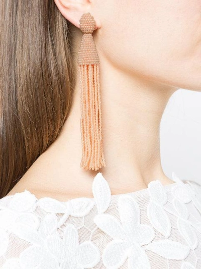 Shop Oscar De La Renta Long Beaded Tassel Earrings - Metallic