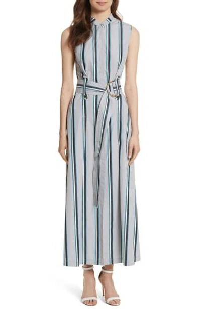 Shop Diane Von Furstenberg Stripe Belted Maxi Dress In Smoke Multi