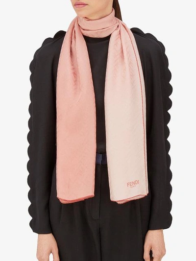 Shop Fendi Two-tone Embossed Logo Scarf In Pink
