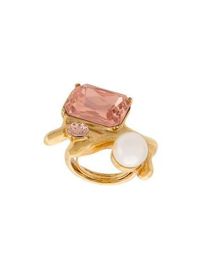 Shop Oscar De La Renta Coral Crystal Ring In Metallic