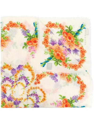 Shop Gucci Floral Print Scarf - Neutrals