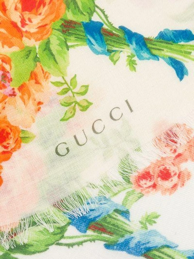 Shop Gucci Floral Print Scarf - Neutrals