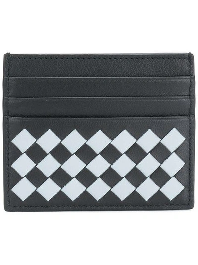 Shop Bottega Veneta Checkerboard Intrecciato Card Holder - Black