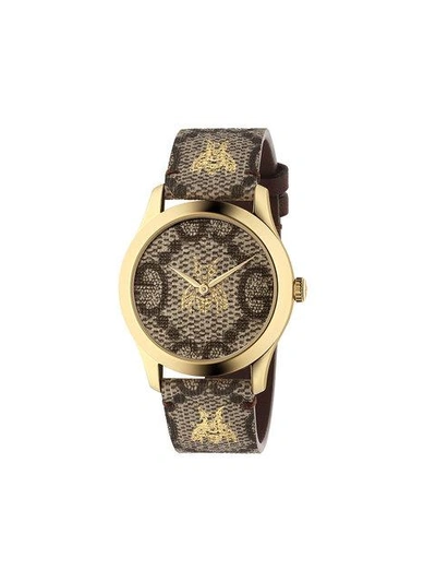 Shop Gucci G-timeless 38 Mm Watch In Brown