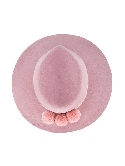 Shop Yosuzi Nella Pom Pom Fedora Hat - Pink & Purple