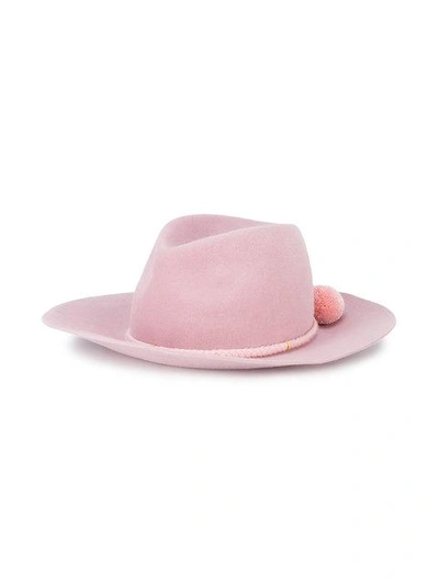 Shop Yosuzi Nella Pom Pom Fedora Hat - Pink & Purple