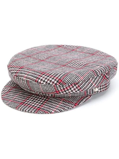 Shop Manokhi Houndstooth Baker Boy Hat In Grey Red