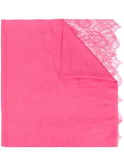 Shop Valentino Lace Trim Textured Scarf In Pink