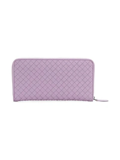 Shop Bottega Veneta Woven Zipped Wallet - Pink & Purple