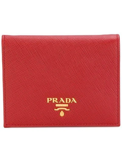 Shop Prada Classic Logo Wallet - Red