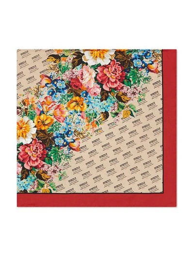 Shop Gucci Invite And Flowers Print Silk Scarf - Neutrals
