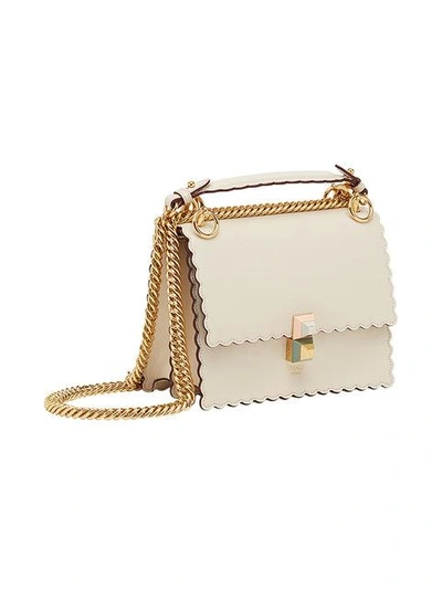 Shop Fendi Cream Kan I Scalloped Leather Handbag - Neutrals