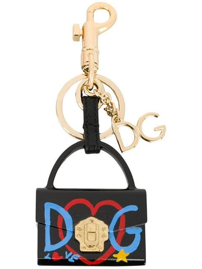Shop Dolce & Gabbana Lucia Charm Key Ring - Black
