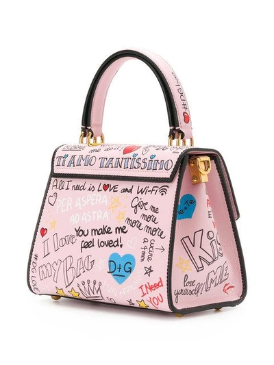 Dolce and Gabbana Pink Graffiti Leather Welcome Top Handle Bag