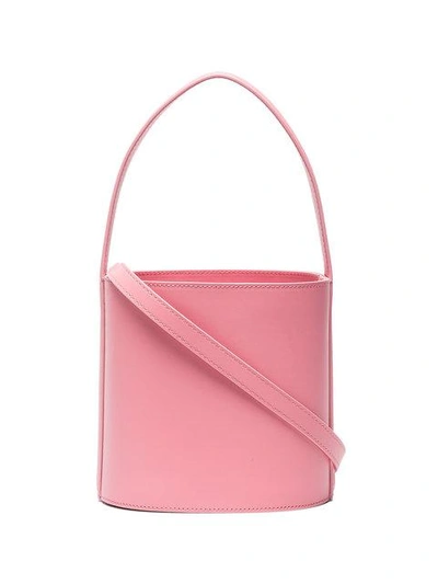 Shop Staud Pink Bisset Leather Bucket Bag