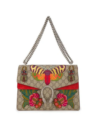 Shop Gucci Moth Dionysus Embroidered Shoulder Bag In Multicolour
