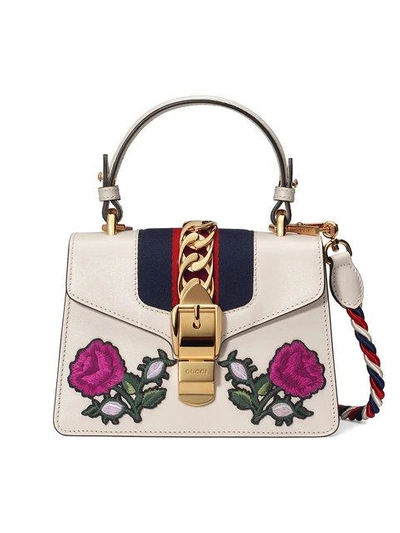 Shop Gucci Sylvie Embroidered Mini Bag In 8614 Gold