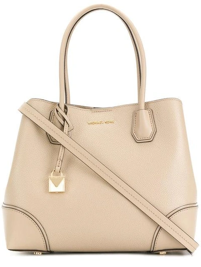 Shop Michael Michael Kors Mercer Gallery Medium Tote In Nude & Neutrals