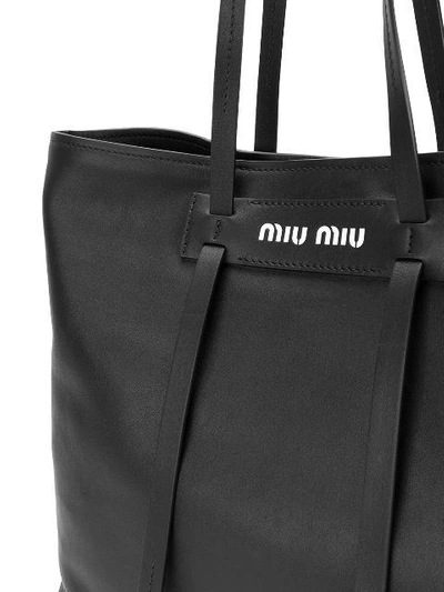 Shop Miu Miu Logo Plaque Tote Bag In Black