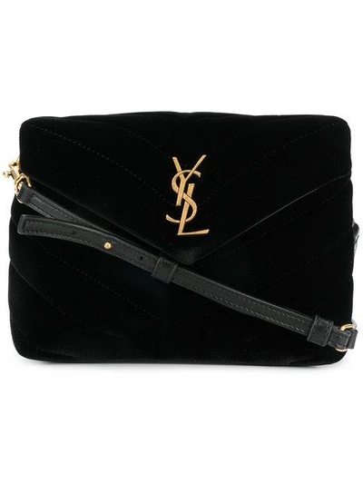 Shop Saint Laurent Loulou Logo Plaque Satchel Bag In Black