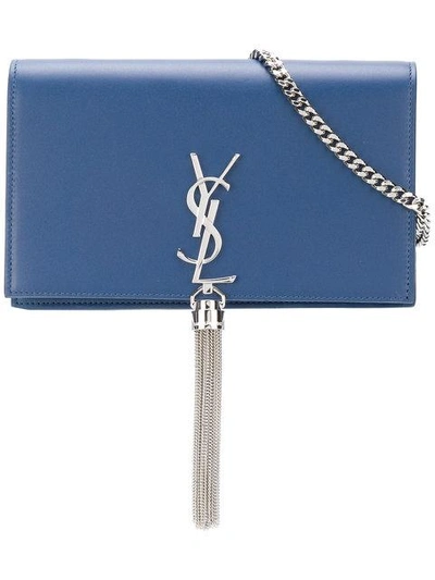 Shop Saint Laurent Small Classic Kate Chain Wallet - Blue