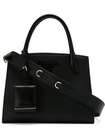 Shop Prada Monochrome Tote Bag In Black