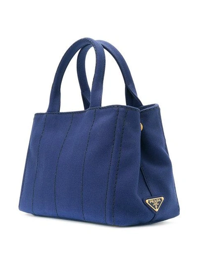 Shop Prada Logo Print Tote Bag In Blue