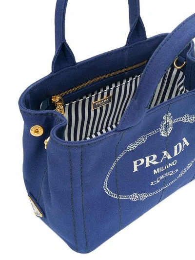Shop Prada Logo Print Tote Bag In Blue