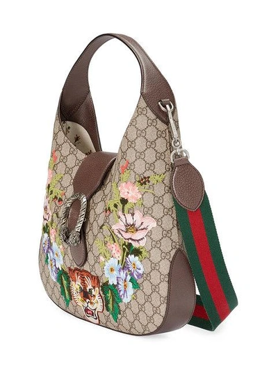 Shop Gucci Dionysus Embroidered Medium Gg Supreme Hobo - Neutrals