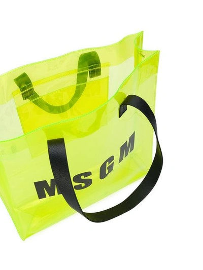Shop Msgm Pvc Branded Shopper Tote In Yellow