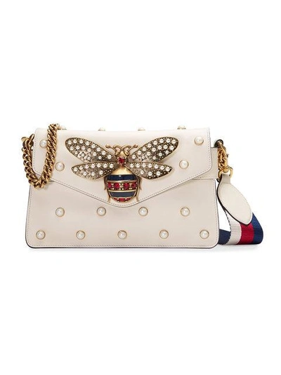 Shop Gucci Broadway Leather Clutch - Neutrals