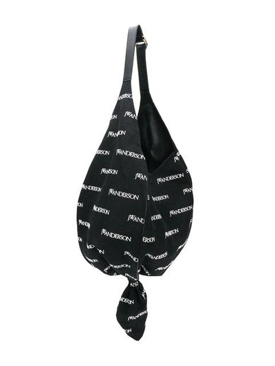 Shop Jw Anderson Logo Maxi Knot Hobo Bag In Black