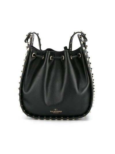 Shop Valentino Garavani Rockstud Bucket Shoulder Bag - Black